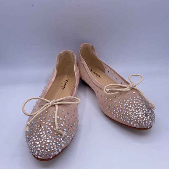 XYD Crystal Studs Ballet Flat Round Toe Rhinestone - Picture 2 of 8